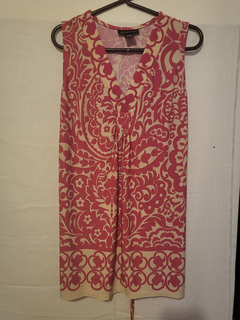 INC International Concepts Pink & Cream Sleeveless V-Neck Shift Dress